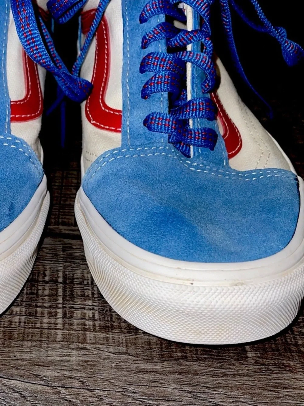 Vans Men's 5.5/Womens 7 Sneakers Blue SuedeSPort Pop Old Skool White Canvas/Red